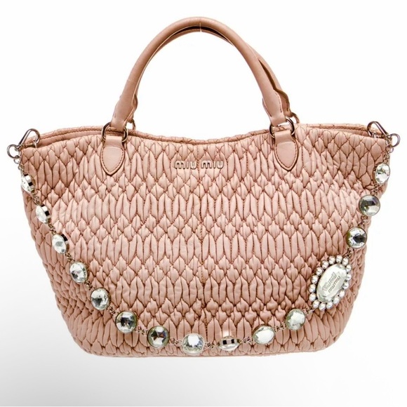 Miu Miu Handbags - Miu Miu Matelasse  Napa Leather bag with Crystal charms/ pink